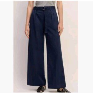 Everlane The Pleated Easy Wide Pant Leg Trousers Navy Blue Size 12